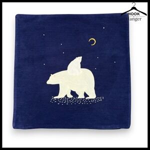 Crate & Barrel Te Amo Polar Bear Pillow Cover 20x20 Navy Blue Cotton Embroidered